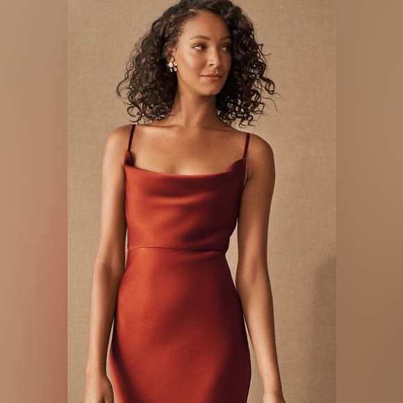 Bhldn rust cali satin cowl-neck midi dress - Picture 3 of 11